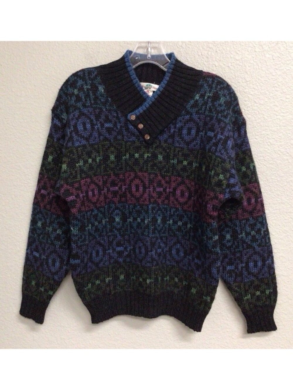 Vintage Boston Traders Sweater Mens Small All Pure Wool 3 Button Pullover
